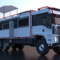 White Functional Vehicle With Mobile Living Area Roof Platform And Windows