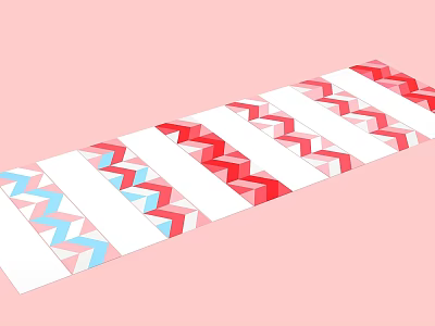 Pink Background Geometric Design With Red Blue White Chevron Pattern Stripes 3d model