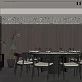 Elegant Private Dining Room Interior With Round Table Chairs And Decorative Wall 3d model