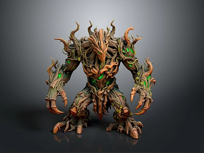 Mythical Tree Creature With Root Like Body Glowing Green Elements And Claws 3d model