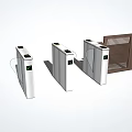 Modern Public Facility With Three Silver Turnstiles And Brown Gate 3d model