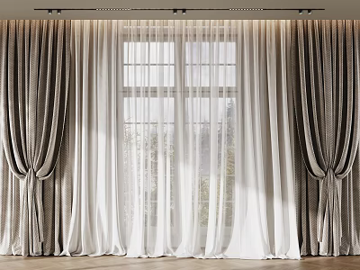 Elegant Curtain Design With Double Layer Sheer Panels And Large Window 3d model