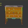 Elegant Chest of Drawers With Orange Wood Frame Marble Top And Gold Accents