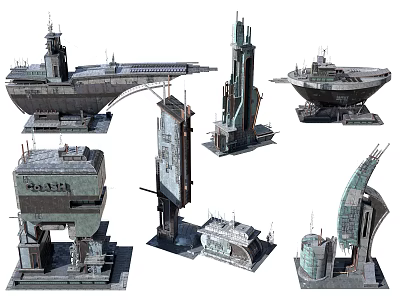 post-modern architecture steel heavy metal sci-fi urban punk mechanical architecture 3d model