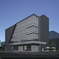 Modern Office Building With Glass Facade And Geometric Design Featuring Greenery And Outdoor Seating