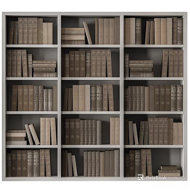 Books And Magazines Arranged On Wooden Shelves With Various Sizes And Stacked Design 3d model 