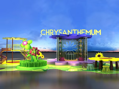Chrysanthemum Themed Playground With Flower Shaped Structures Slide And Sunflower Decorations 3d model