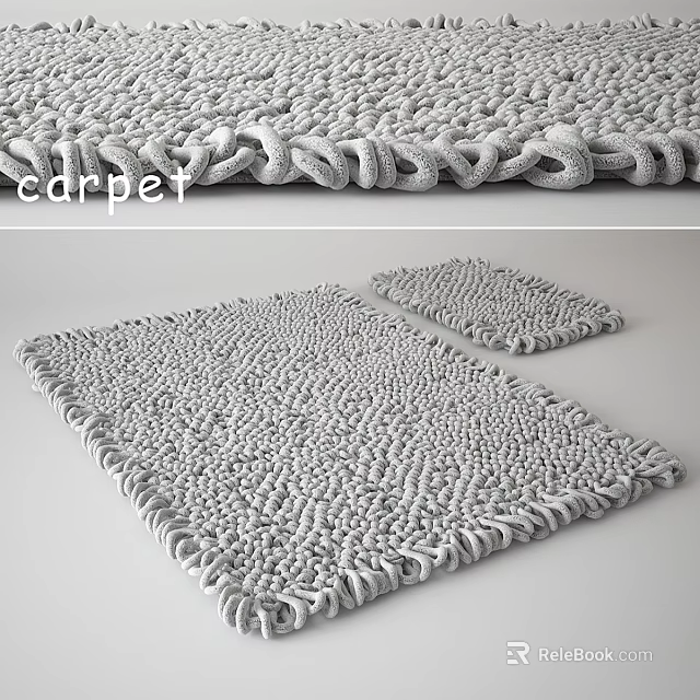 Gray Knitted Square Carpet with Curled Edges for Home Living Room Decor 3d model 