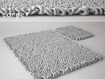 Gray Knitted Square Carpet with Curled Edges for Home Living Room Decor 3d model
