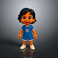3D Model Woman With Black Short Hair Orange Eyes In Blue Sportswear And White Shoes
