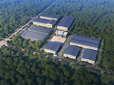 Bird's-eye view of modern factory building 3d model