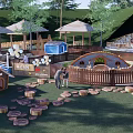 Fun Children's Play Area Design With Log Stepping Stones Wooden Fence And Small Houses