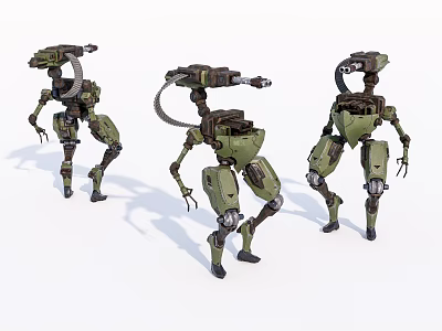 Smart Machines With Green Mechanical Structure And Weaponry In Different Poses 3d model