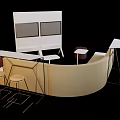 Public Chair Arrangement In Modern Lounge Space With Curved Seating And Stools