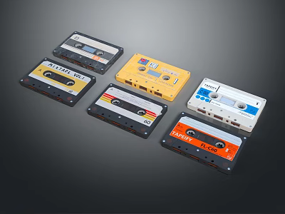 Colorful Musical Instruments And Art Tools Collection On Dark Background 3d model