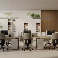 Modern Office Interior Design With Open Layout Work Desks Computers Hanging Plants And Bookshelves