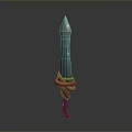 Fantasy Weapon Blue Sword With Orange Wrapped Hilt And Sharp Blade Design