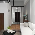 Modern Apartment Living Room With Open Bookshelf Sofa TV And Green Plants
