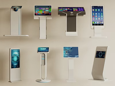 Public Interactive Kiosk Facilities With Different Standing Touchscreen Digital Display Designs 3d model