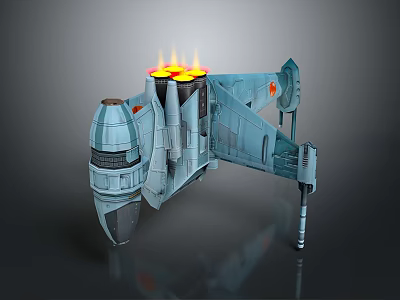 Futuristic Sci-Fi Spaceship With Flaming Engines And Metallic Structure Design 3d model