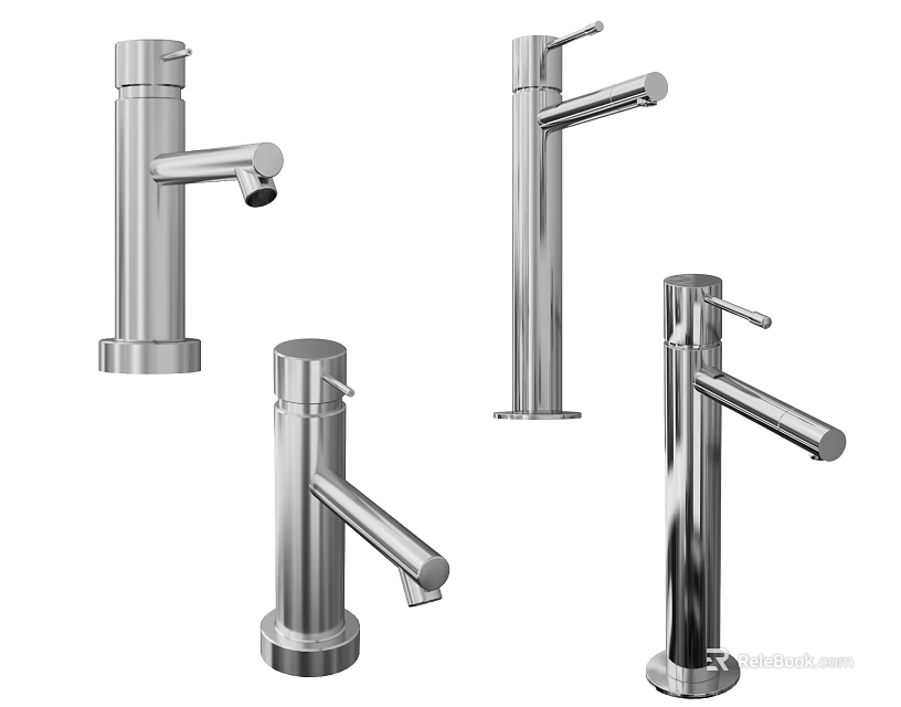 Modern Stainless Steel Faucets With Various Design Styles For Home Bathrooms 3d model 
