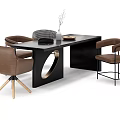 Modern Black Dining Table Set Featuring Brown Chairs and Vase with Branches 3d model