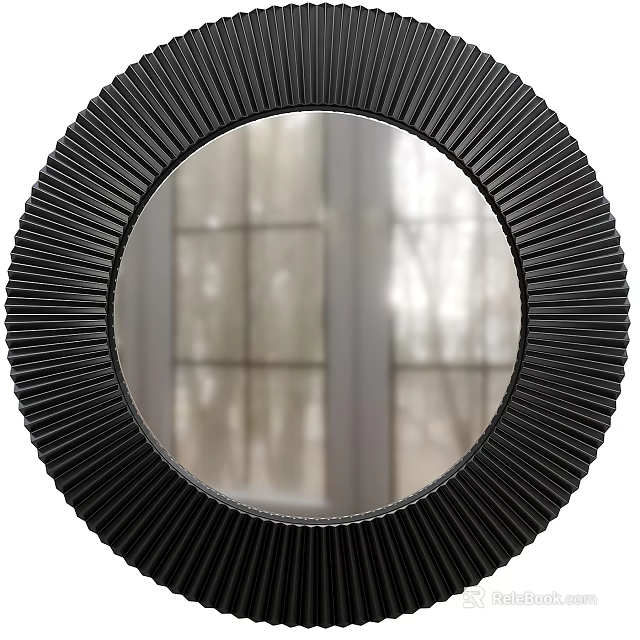 Round Black Frame Mirror With Radiated Stripe Design For Indoor Decor And Window Reflection 3d model 