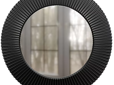 Round Black Frame Mirror With Radiated Stripe Design For Indoor Decor And Window Reflection 3d model