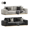 Light And Dark Gray Two-Seater Sofa With Golden Accents Cushions And Throw Blanket
