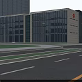 Modern Hospital Building With Glass Curtain Wall And Red Cross Logo Exterior View