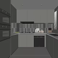 Modern Gray Kitchen Interior With Cabinets Countertop Tile Backsplash And Appliances