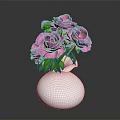 Beautiful Fresh Pink Roses with Green Leaves in White Decorative Vase