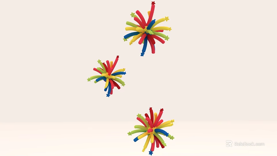 Colorful Star Shaped Art Installation With Red Yellow Blue Green Tubes And Curved Design 3d model 