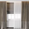 Beige Curtains With Gray Roman Shade And Sheer Layer For Modern Window Interior