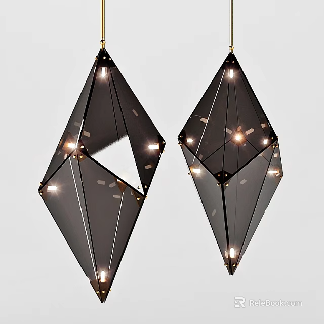 Stylish Modern Black Geometric Glass Chandeliers Illuminated Hanging For Interior Decor 3d model 