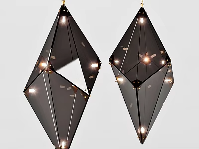 Stylish Modern Black Geometric Glass Chandeliers Illuminated Hanging For Interior Decor 3d model