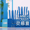 Summer Beach Themed Exhibition Booth With Blue Design Surfboards Palm Tree And Umbrella