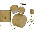 Beige Colored Drum Set with Multiple Drums Cymbals and Metal Stands