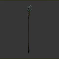 Magic Staff With Wooden Handle Circular Top Decoration And Blue Glowing Elements
