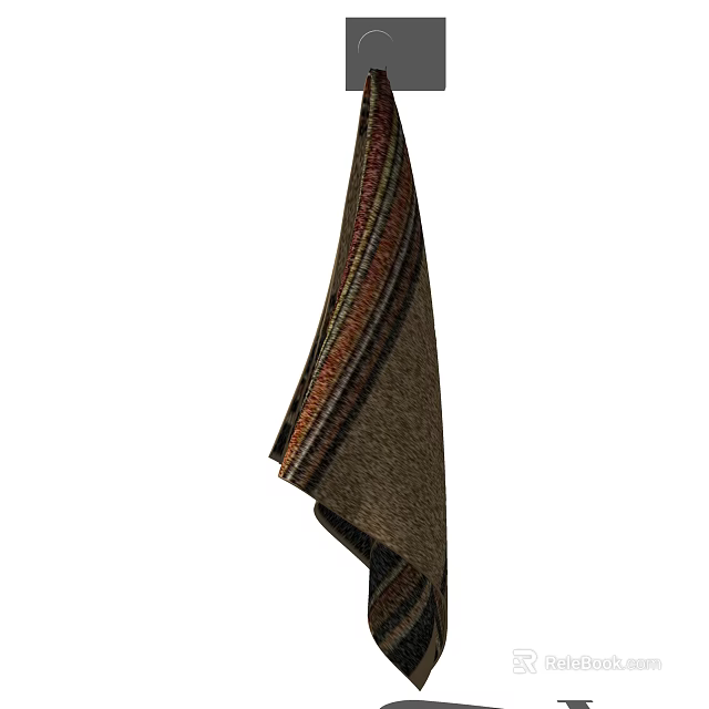 Striped Cotton Towel With Brown And Orange Patterns Hanging On Hook 3d model 