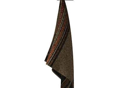 Striped Cotton Towel With Brown And Orange Patterns Hanging On Hook 3d model