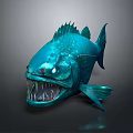 Blue Aquatic Fish With Sharp Teeth Glowing Eyes And Fierce Deep Sea Look
