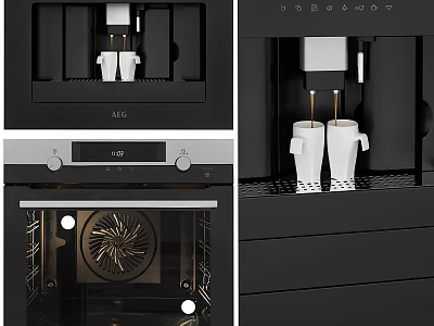 Modern Kitchen Interior with Black ALC Coffee Machine Oven and Appliances 3d model