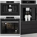 Modern Kitchen Interior with Black ALC Coffee Machine Oven and Appliances