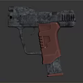 Sci Fi Pistol Weapon With Gray Metallic Body And Red Grip Industrial Design