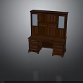 Traditional Wooden Writing Desk With Glass Door Hutch And Lower Storage Drawers