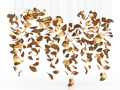 Golden Leaf Hanging Ornament Decoration Set for Modern Interior Decor 3d model