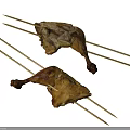 Grilled Chicken Leg Skewers On Bamboo Sticks With Golden Roasted Skin