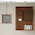 Modern Brown Wooden Bookshelf With Glass Shelves Holding Stacked Books And Decorative Sculpture