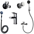 Complete Chrome Shower Set With Rainfall Head Handheld Sprayer Flexible Hose And Faucet
